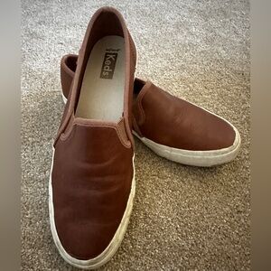 Women’s double decker Keds cognac leather slip on size 8